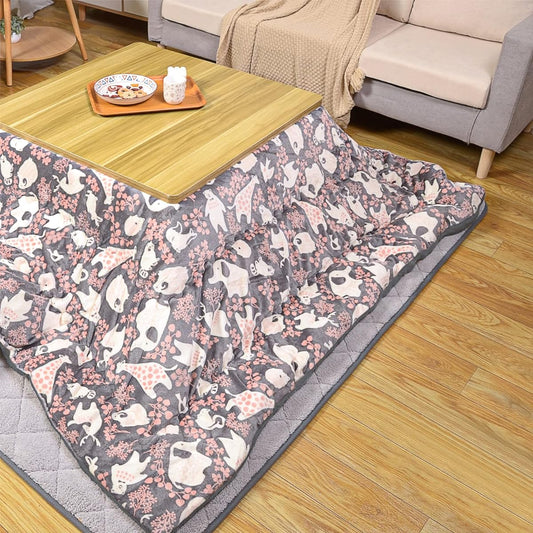Peto-Raifu Kotatsu Futon, Kotatsu Thick Comforter, Single Comforter, Square, Reversible, Can Be Used on Both Sides, Smooth, Flannel Material, Uses Heat-generating Cotton, Heat Retention, Fully Washable, No Shedding, Animal Pattern Gray, 185 x 185 cm