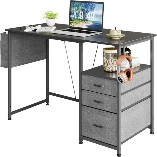 Mexin Computer Desk, Width 100 x Depth 48, PC Desk with Rack, Desk Drawer, Organization, Gaming Desk, Desk with Storage Bag, Home Work, Study Desk, Black