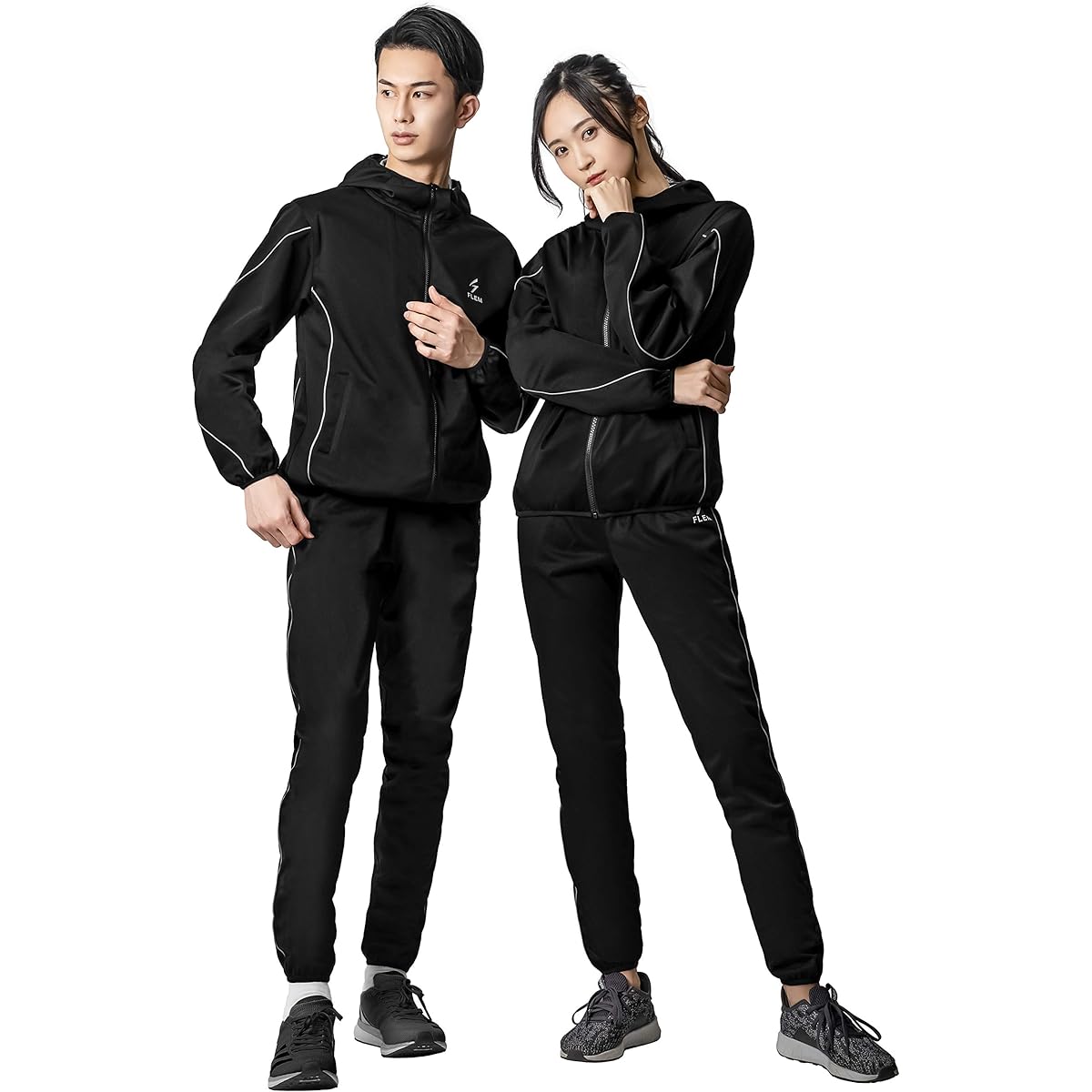[FLEM] [Material developed by a Japanese manufacturer that causes a lot of sweating] Sauna Suits Diet Men's Women's Unisex Massive Sweating Washable Running Wear Windbreaker Training Wear Hood Top and Bottom Set Gift