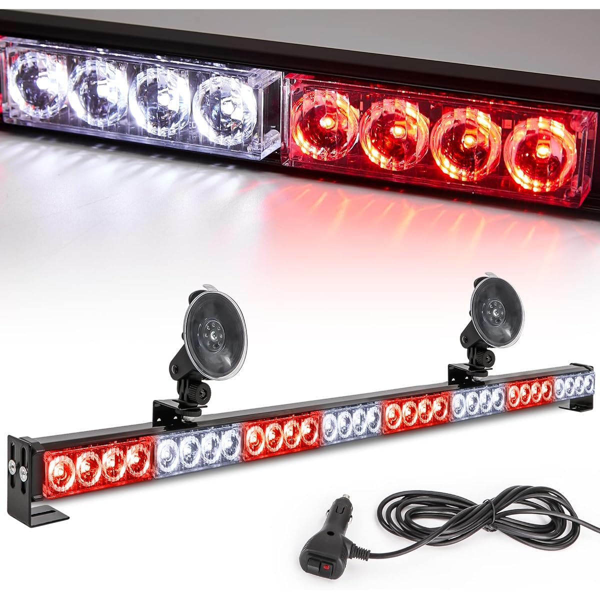 LED Strobo Light Bar 35.5 inch 13 Flash Pattern 32 LED Warning Light Emergency Traffic Advisor Oriented Dangerous Dangerous Warning Flashing Significance Light Bar With Sigar Writer (35.5 inch Red/White)