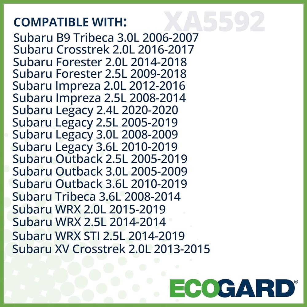 ECOGARD XA5592 Premium Engine Air Filter Subaru Outback 2.5L 2005-2019 Forester 2.5L 2009-2018 Legacy 2.5L 2005-2019 Impreza 2.0L 2012-2016 Outback 3.6L 2010-201010-20 19 19
