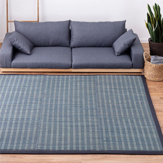 Hagiwara Igusa Rug, Blue, Approx. 180X180cm "Sena", Plump, Thick, Backed, Compact Storage