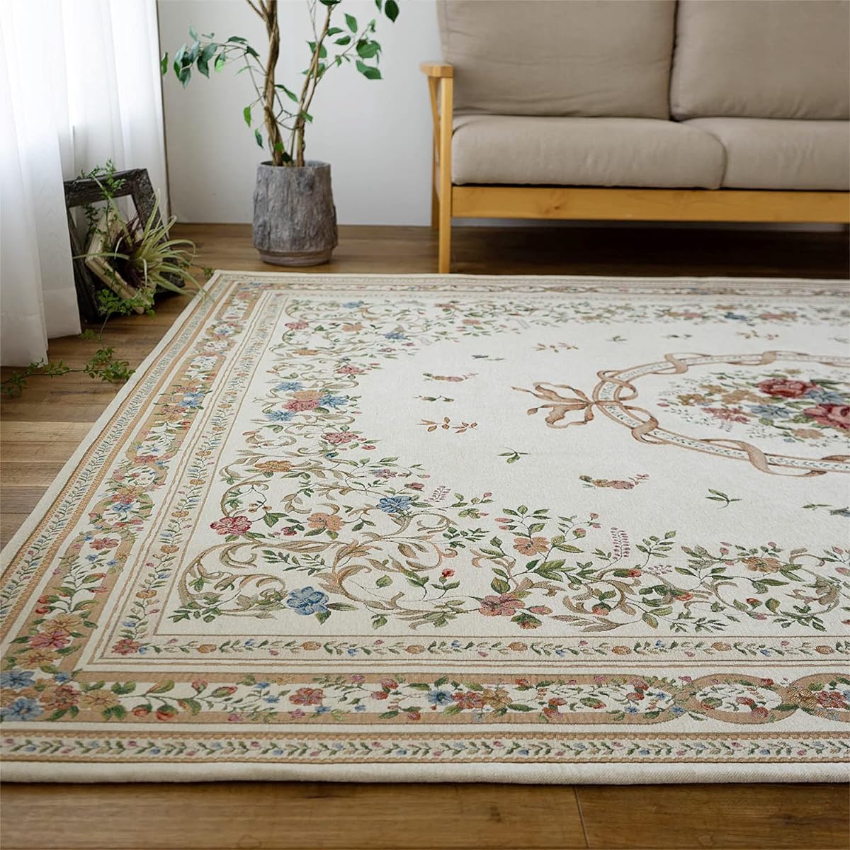Sayang Sayan Flower Rug 048 Gobelin Weave 200x200 2 Tatami Light Beige Foldable
