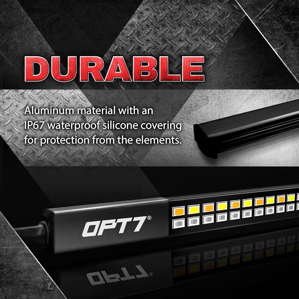 OPT7 60 -inch red line 2 row LED tail gate light bar amber with winker -resistant, hard -resistant aluminum frame truck Light bar drill No need for full function brake running reverse flashing light
