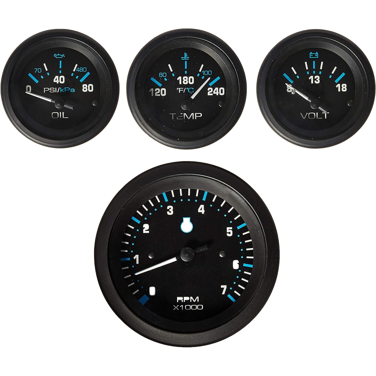 Sierra International 69726P Eclipse Twin Engine Add -on IB/IO Gauge Set has tachometer, oil press and water temperature gauge.