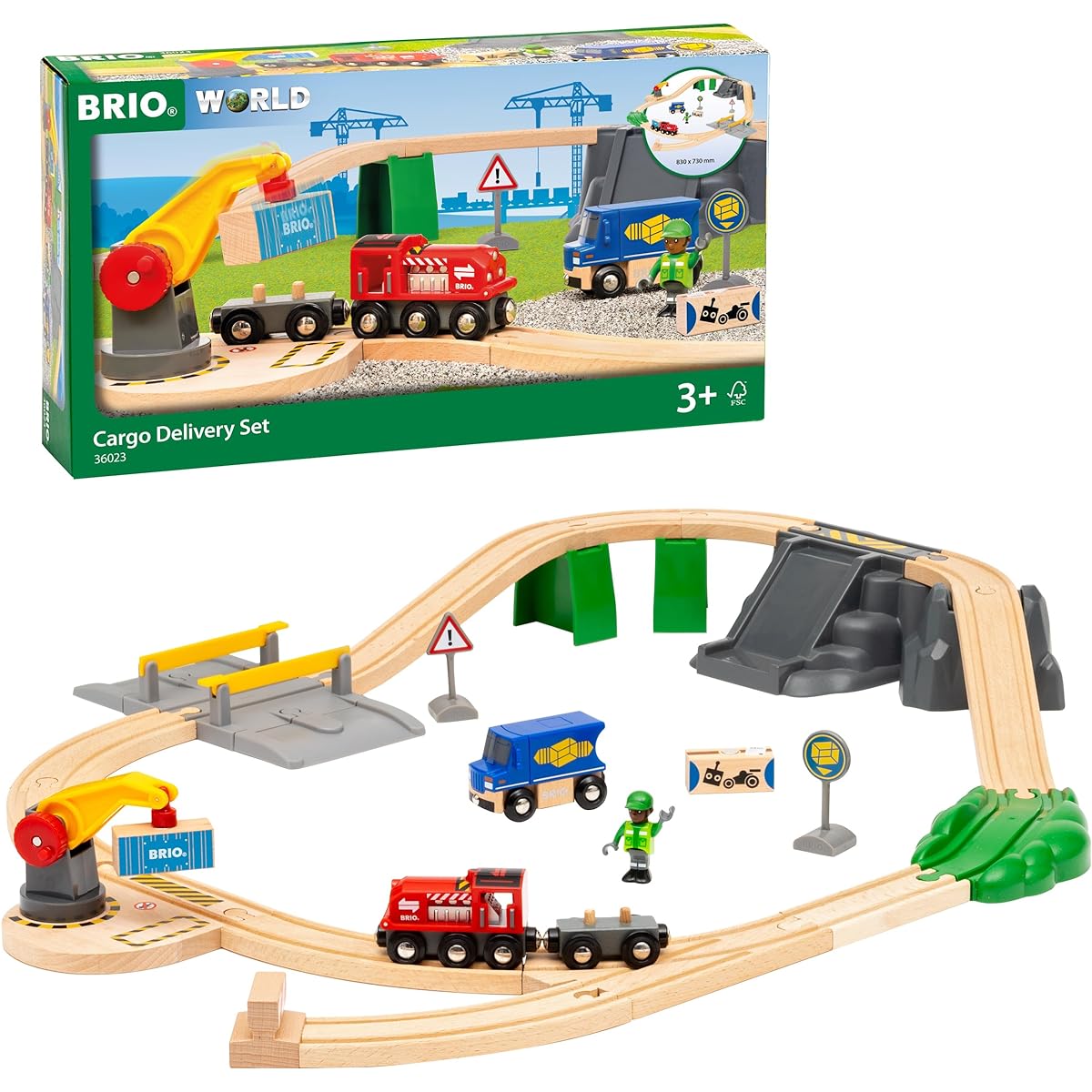 BRIO Cargo Delivery Set 36023 [Total 29 pieces] (Electric vehicle, train, toy, wooden rail) 3 years old and up