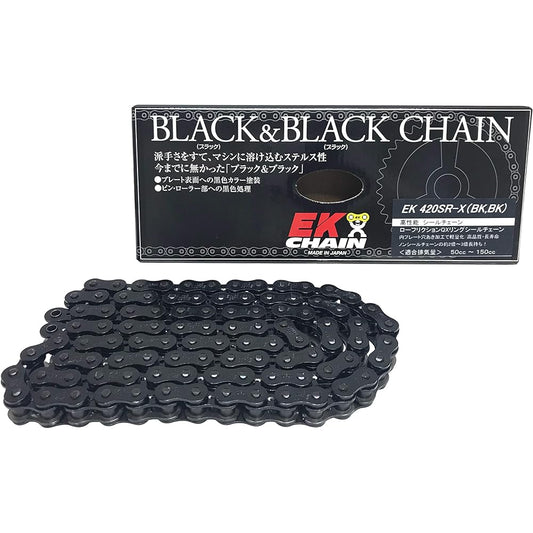EK QX Ring Seal Chain 420SR-X Black & Black 98L [Semi-Press Clip Joint]