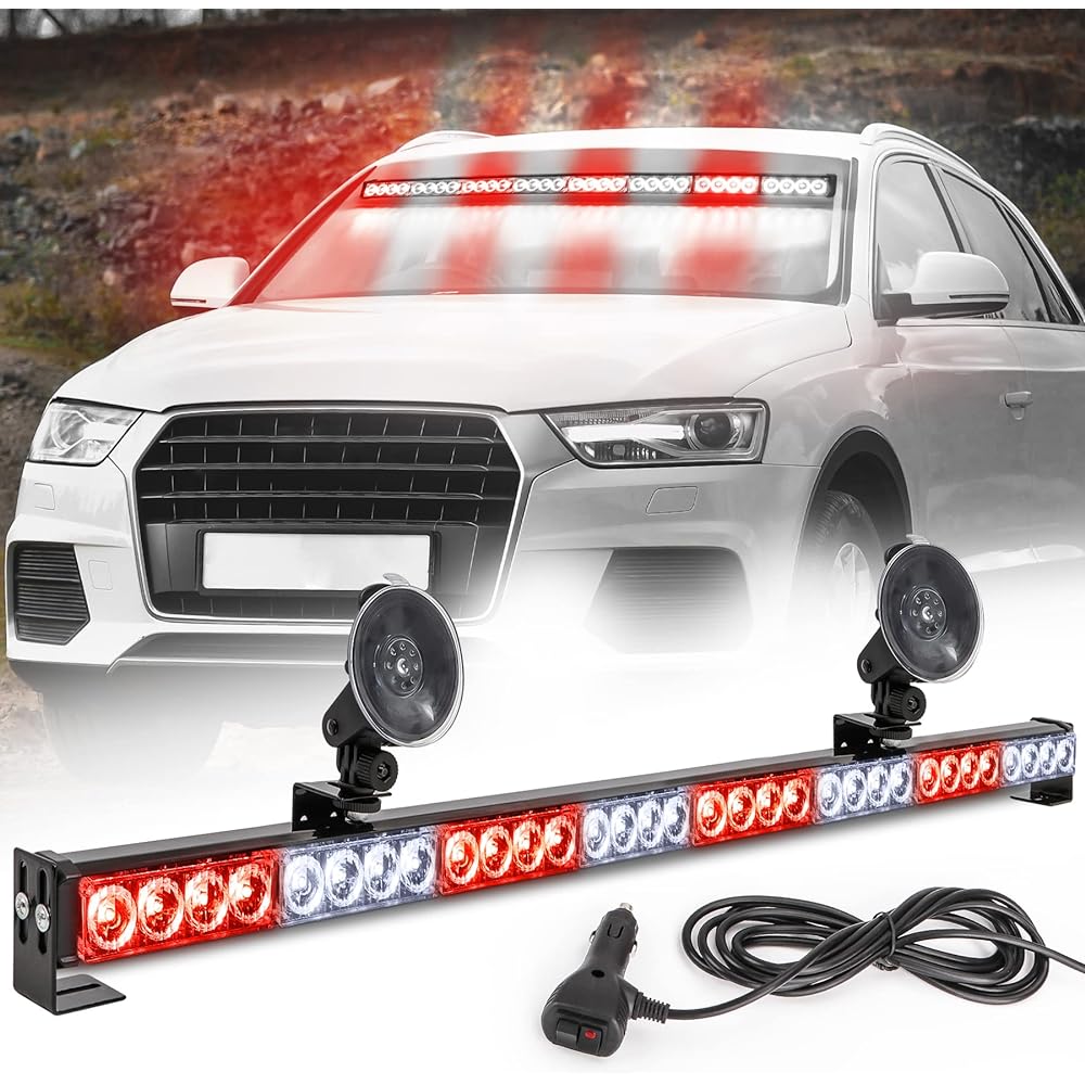 LED Strobo Light Bar 35.5 inch 13 Flash Pattern 32 LED Warning Light Emergency Traffic Advisor Oriented Dangerous Dangerous Warning Flashing Significance Light Bar With Sigar Writer (35.5 inch Red/White)