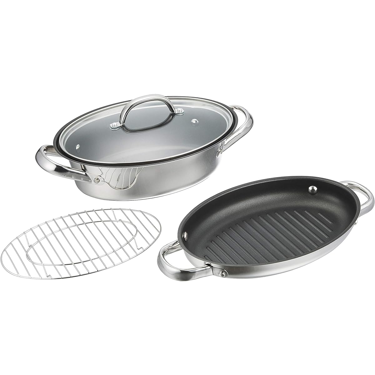 Meyer Oval Pan, Stainless Steel, Fluororesin Processing, Compatible with All Heat Sources, 3-Layered Bottom Structure, "All-in-One Oval Pan" [Domestic Genuine Product] PM-OVP