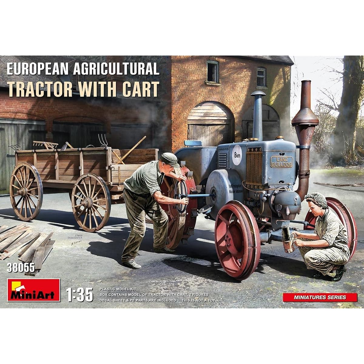 Miniart 1/35 European Agricultural Tractor/Wagon Plastic Model MA38055 Molding Color