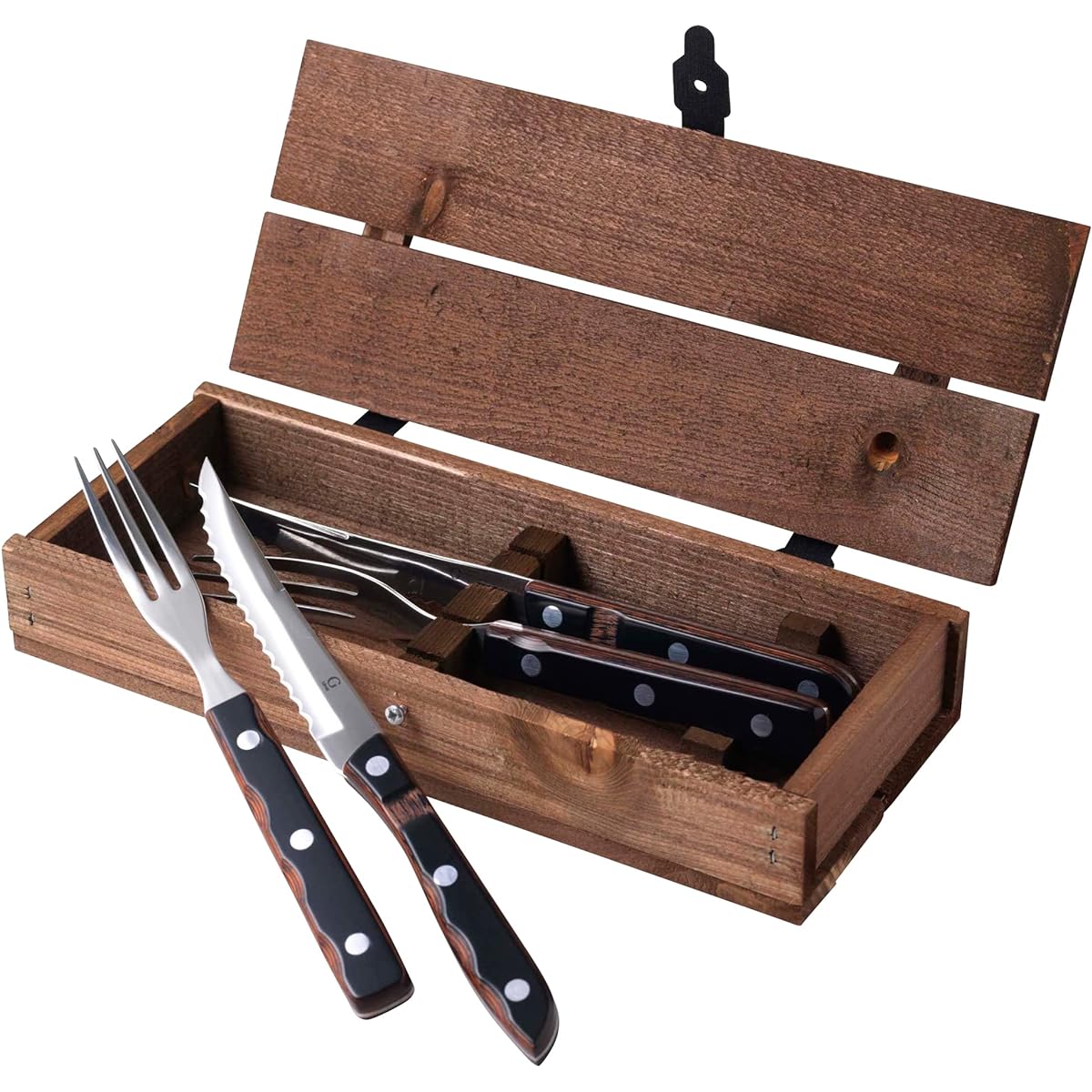 GENSE Knife Fork Set Cutlery Stainless Steel Steak Gift Box with Wooden Box 22 x 2 x 1 cm Old Farmer Classic Set of 2 Each 704897
