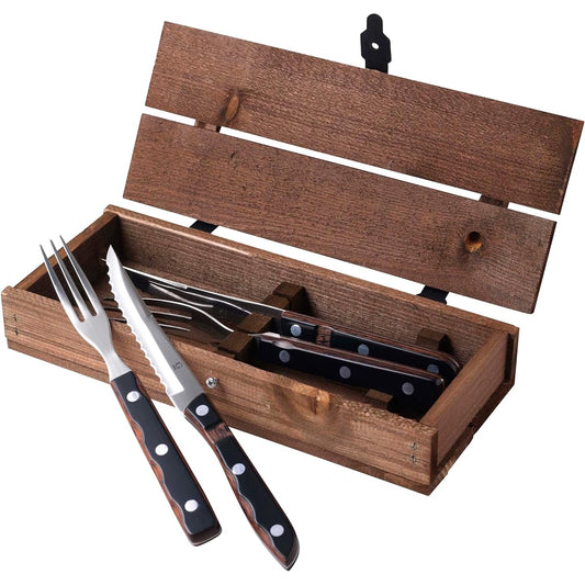 GENSE Knife Fork Set Cutlery Stainless Steel Steak Gift Box with Wooden Box 22 x 2 x 1 cm Old Farmer Classic Set of 2 Each 704897