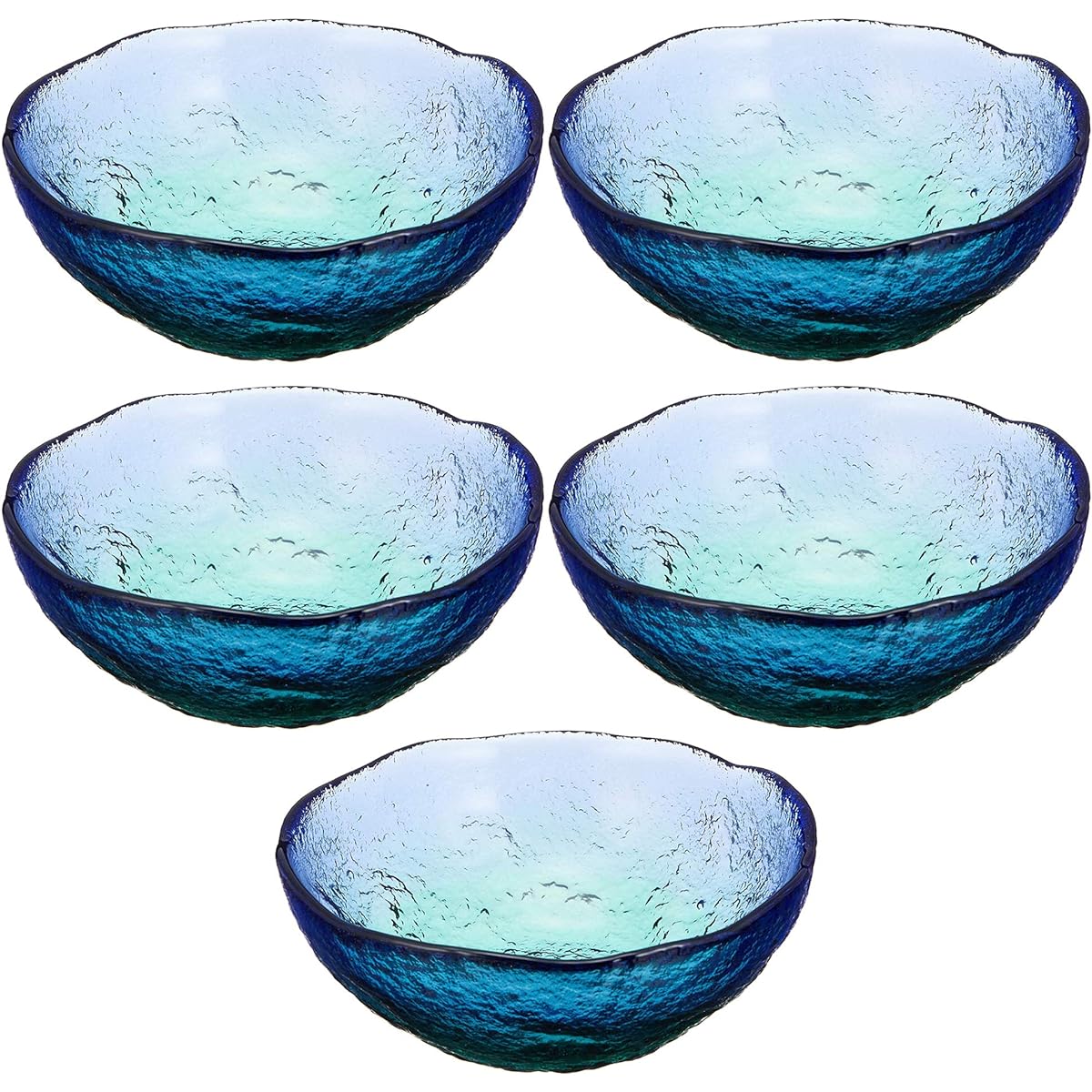 Toyo Sasaki Glass Small Bowl, Coral Sea, Made in Japan, Set of 5, Blue/Green, Approx. φ13.5 x 5cm WA3303