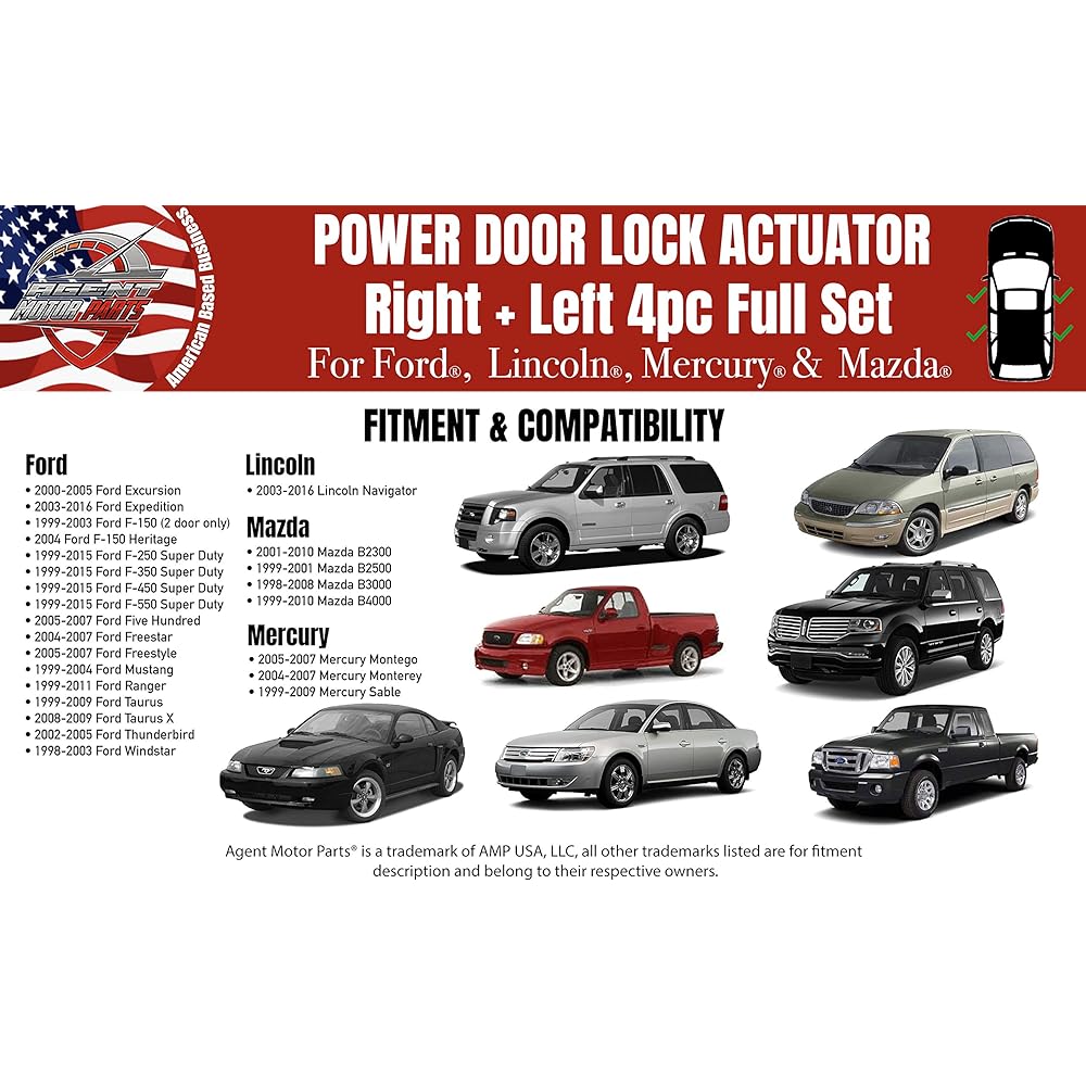 Powered Alock Actuator -4 Pieces - Right and Left Front and Rear - Ford F150 F250 F350 F450 EXPEDITION EXCURSION - 6L3Z25218A43AA 6L3Z25218A42AA Annex Electric Lock Motor