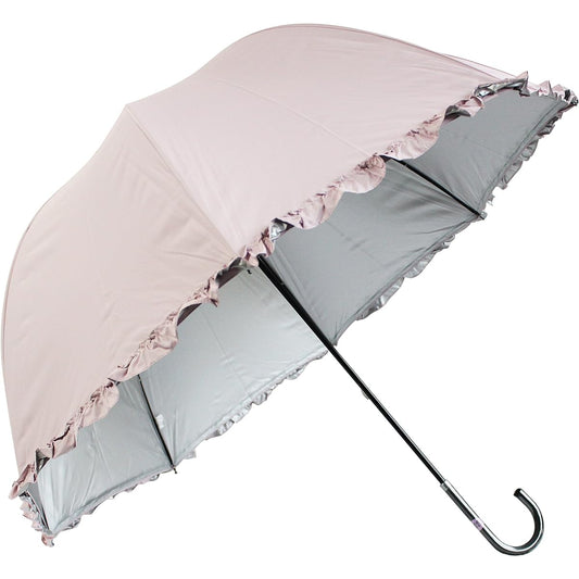 Okamoto Harajuku Store Sun and rain parasol with frills (UV protection / UV shielding rate 99% / Reflection cut) Lightweight long umbrella (light shielding / heat shielding / water repellent) Dome shape 60cm