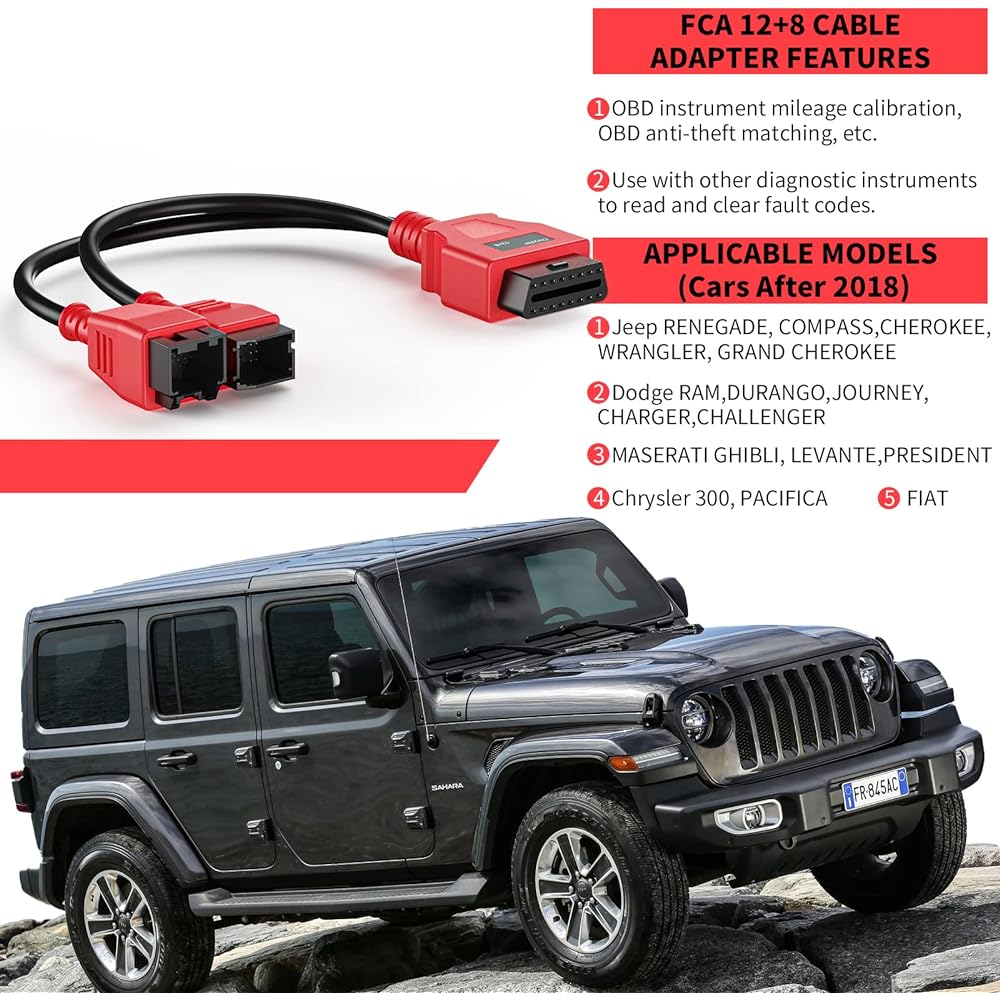 VXSCAN FCA 12+8 cable adapter CHRYSLER 12+8 Programming cable connector Autel OBD2 Adapter Security bypass cable Autel Maxisys MS905 MS906 MS906BT MS906S MS908S for PRO PRO PRO