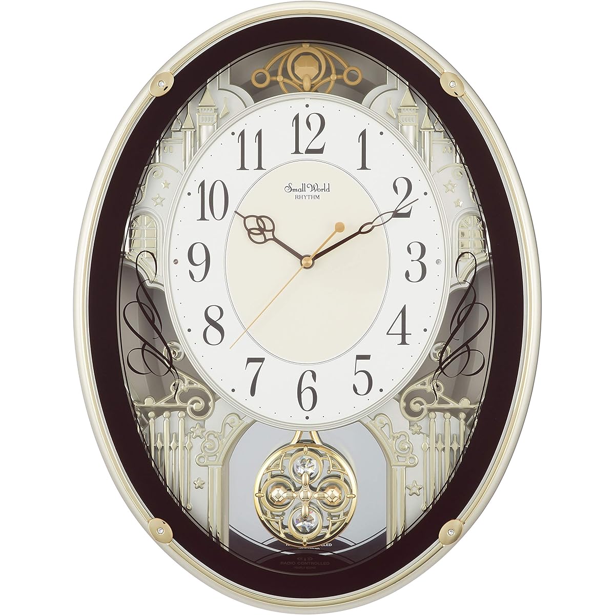 RHYTHM Wall Clock Radio Clock Karakuri Clock 18 Songs with Melody Brown Small World Proud 4MN523RH06