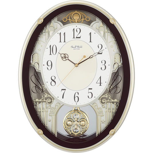 RHYTHM Wall Clock Radio Clock Karakuri Clock 18 Songs with Melody Brown Small World Proud 4MN523RH06