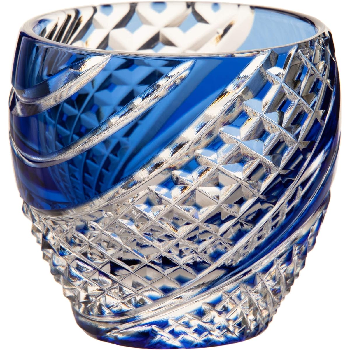 Kagami Crystal Cold Sake Cup Blue 80 cc Edo Kiriko Fish and Fish Nagashi Crest T535-2044CCB