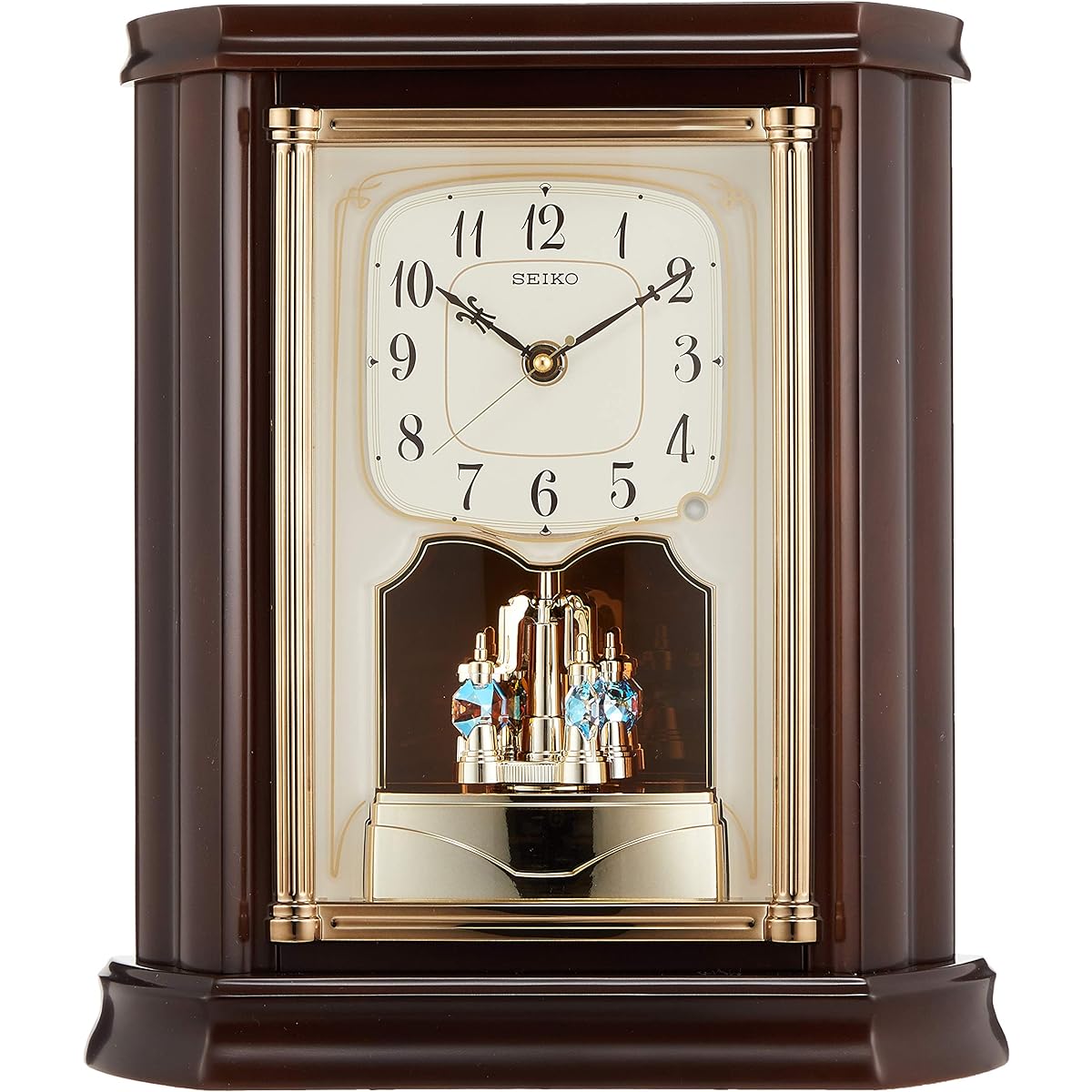 Seiko Clock Table Clock Radio Analog Rotating Decoration Wooden Frame Dark Brown Wood BY233B SEIKO