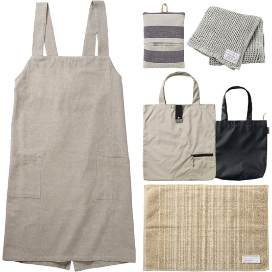 [Rep] Apron Mitten Bath Mat Kitchen Cloth Eco Bag 5 Piece Set New Life & Moving Set A Type 540060-SET Gift Present Beige Apron Size W73xH100