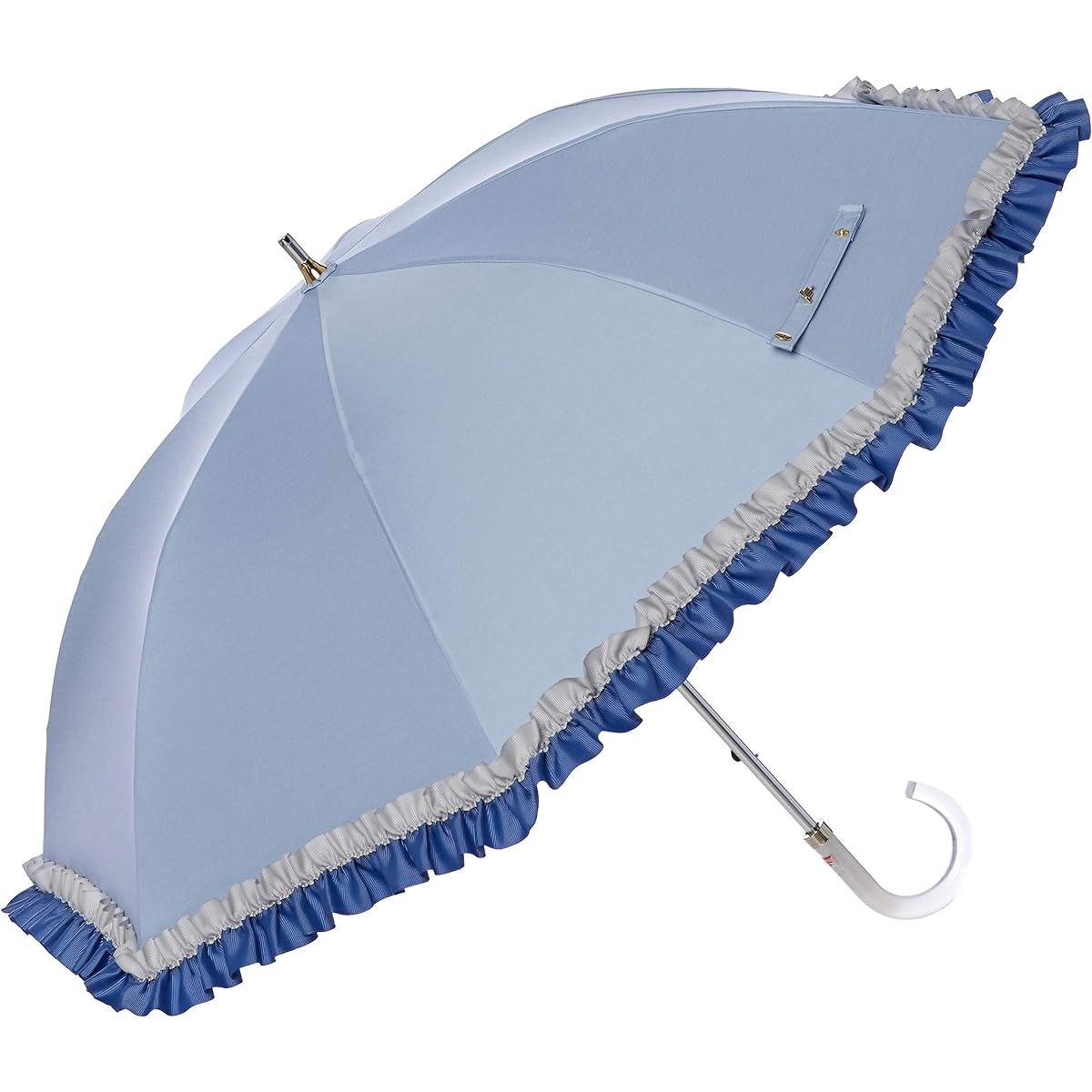 [Moonbat] Long Umbrella MOONBAT LANVIN en Bleu 2 Color Grosgrain Ruffles Parasol Short Umbrella Parasol Simple Stylish Cute Heat Shielding/Blackout Women's Sax Blue Length of Rib: Approx. 50cm 22-084-11116 -06