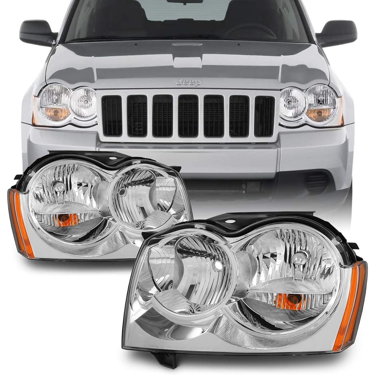 Jeep Grand Cherokee Exchange Headlight Driver/Crome headlamp pair for passenger seats