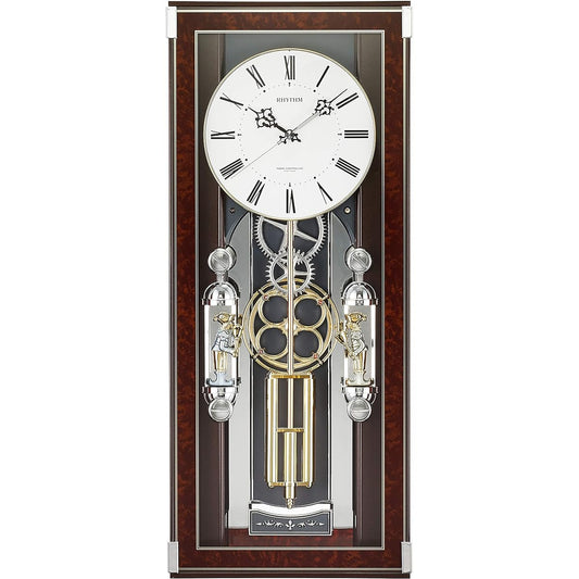 RHYTHM Wall Clock Radio Controlled Clock Karakuri Clock with Melody Sophia Reprimo Brown 55.1x23.4x9.4cm 4MN535SR23