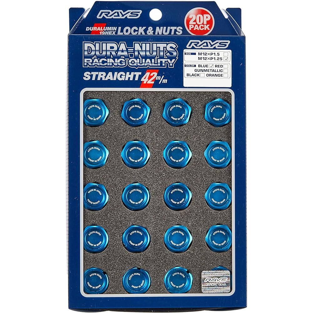 [RAYS] Duralumin Lock & Nut Set L42 Straight Type M12 x 1.25 Blue Anodized 74020001011BL
