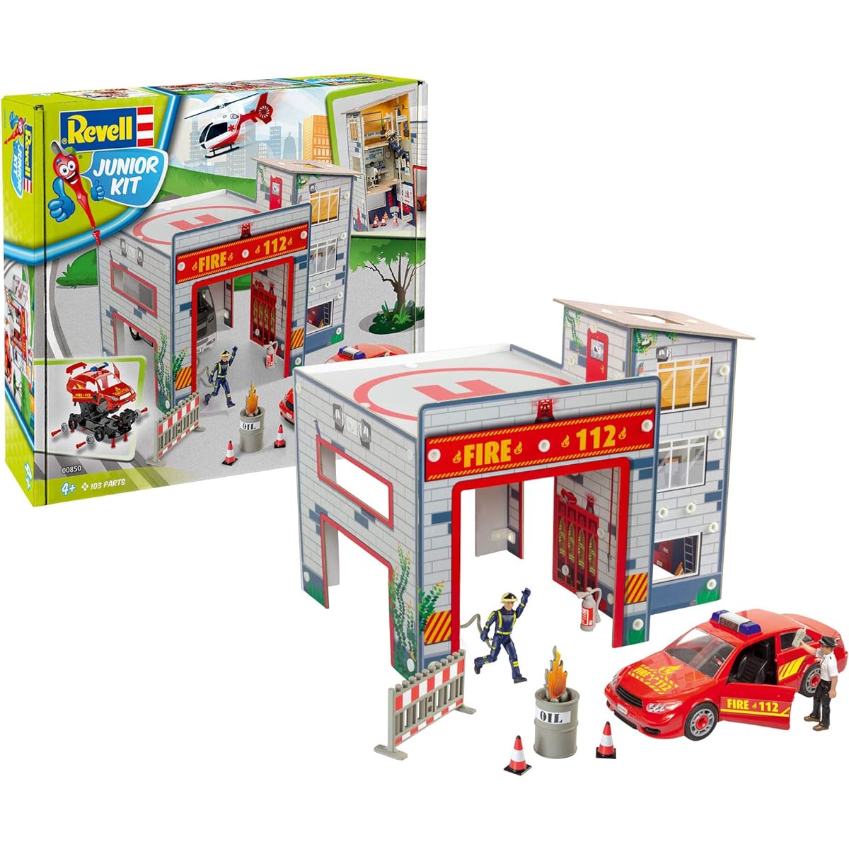 German Level 1/20 Junior Kit Series Fire Station Playset Color Coded Plastic Model 00850