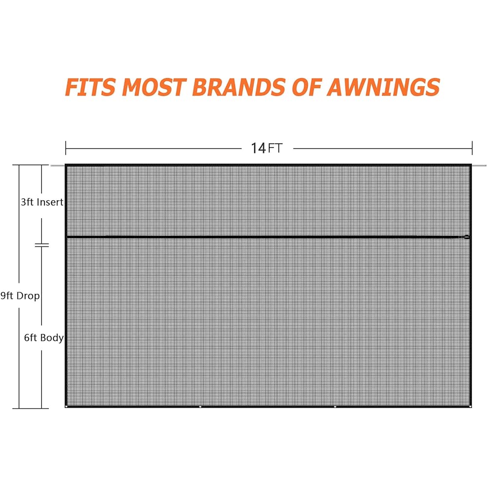 Excelfu RV Angnic Sunshade Screen Zipper 14 feet x 9 feet -RV -turned Shade Screen Black Mesh UV Blocker Complete Kit RV Camping Car Trailer Camping Car Camping Car Camping Car
