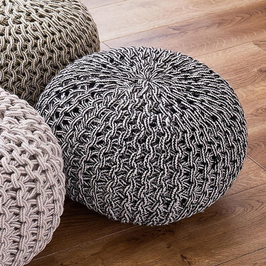 Pouf Stool Black Approx. 35R x Thickness 25cm M Size "Blade" Round Cushion Lace-up Moroccan Instagrammable