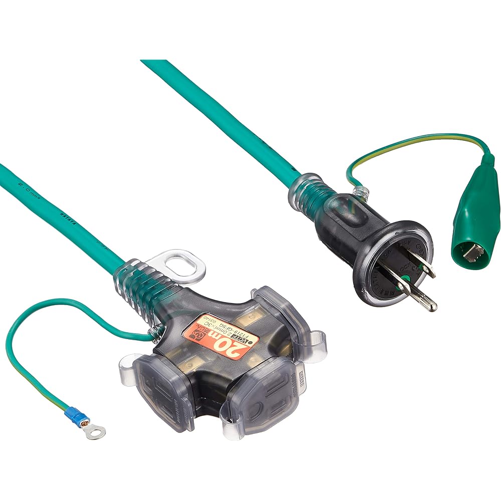 HATAYA 2P Grounding Extension Cord, For Indoor Use, Cord 20m, Thickness 2.0㎟, Fukutobi Plug Specifications, 3 Outlets, Outlet Dustproof Cap, Built-in Pilot Lamp, Extra Band Included, For Home Use, Factory Use, Construction Sites, SX Extension Cord SX-203