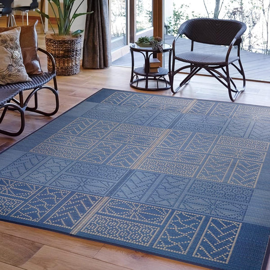 Hagiwara Rush Blue Approx. 176 x 220cm Rush Center Rug with Backing Traditional Japanese Pattern "Ise" 81938801