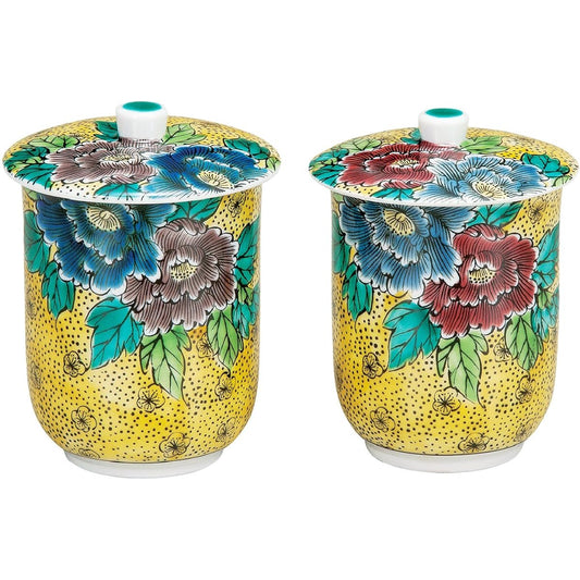 Kutani ware teacup with lid Yoshidaya Botan K4-740