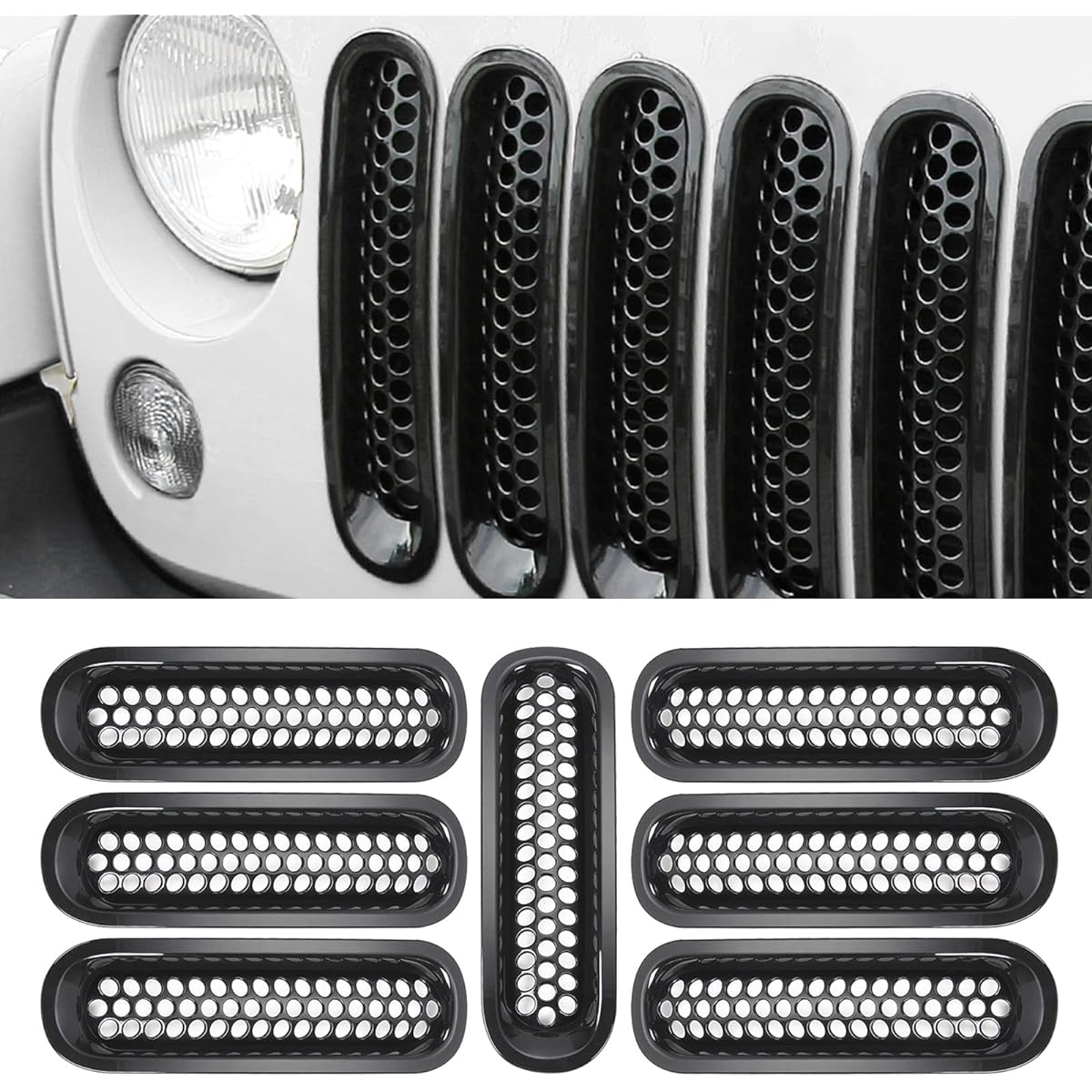 Upgrade Version Clip Anglill Front Mesh Grill Insert for Jeep Wrangler 2007-2016 Black SZZT-38
