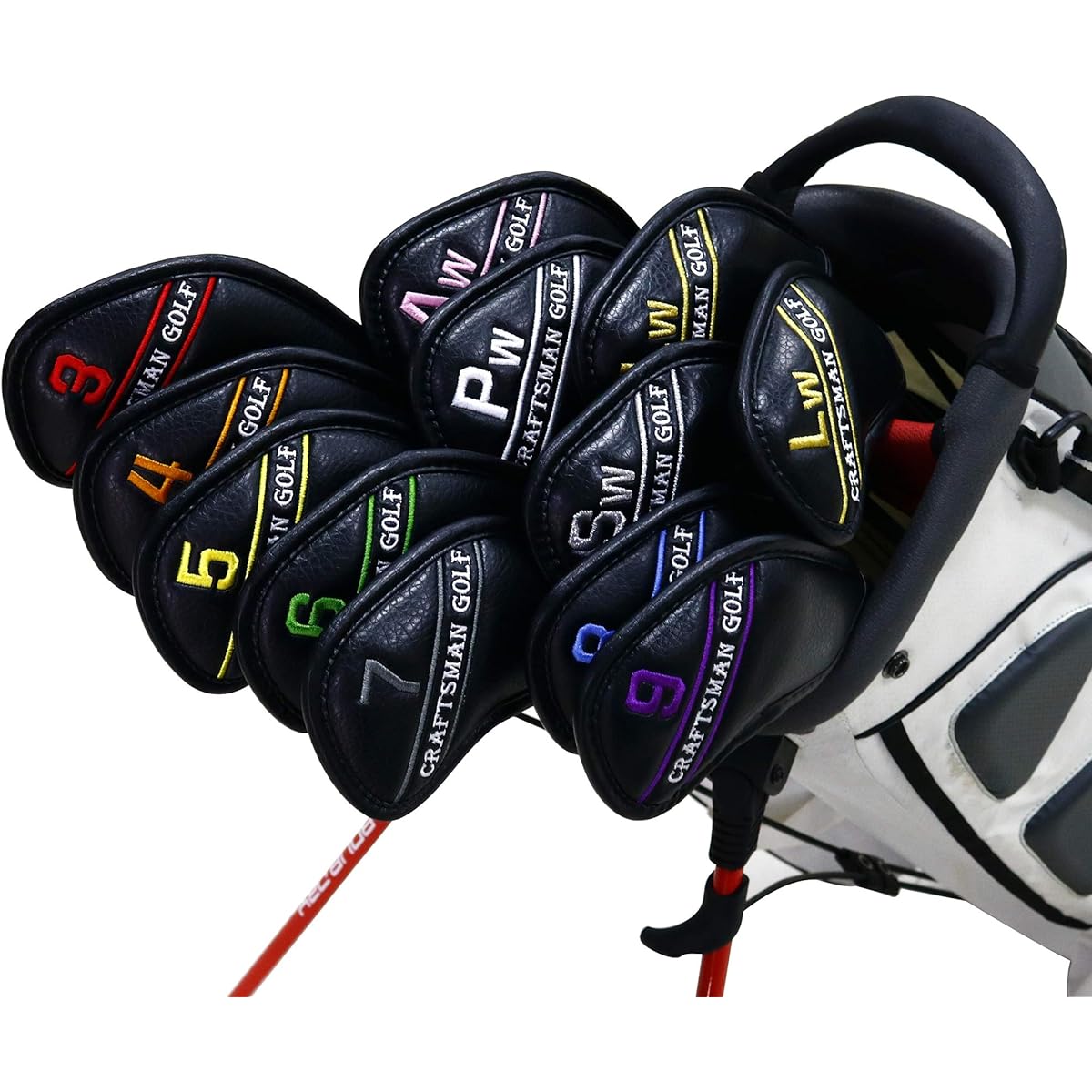 CRAFTSMAN Golf Iron Cover Wedge Cover Head Cover 3-9, Pw, Aw, Sw, Lw, 46°, 48°, 50°, 52°, 54°, 56°, 58°, 60°, 62°, 64° Sold individually/set Colorful numbers Number embroidery Velcro closure Synthetic leather Black/White
