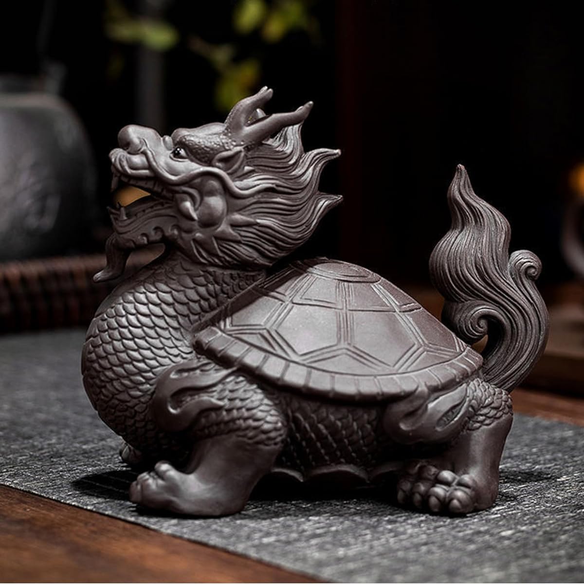 [TASINO] Dragon Tortoise Longui Buddha Statue Ornament Zodiac Good Luck 11.5 x 13 x 8.5 cm Purple Sand