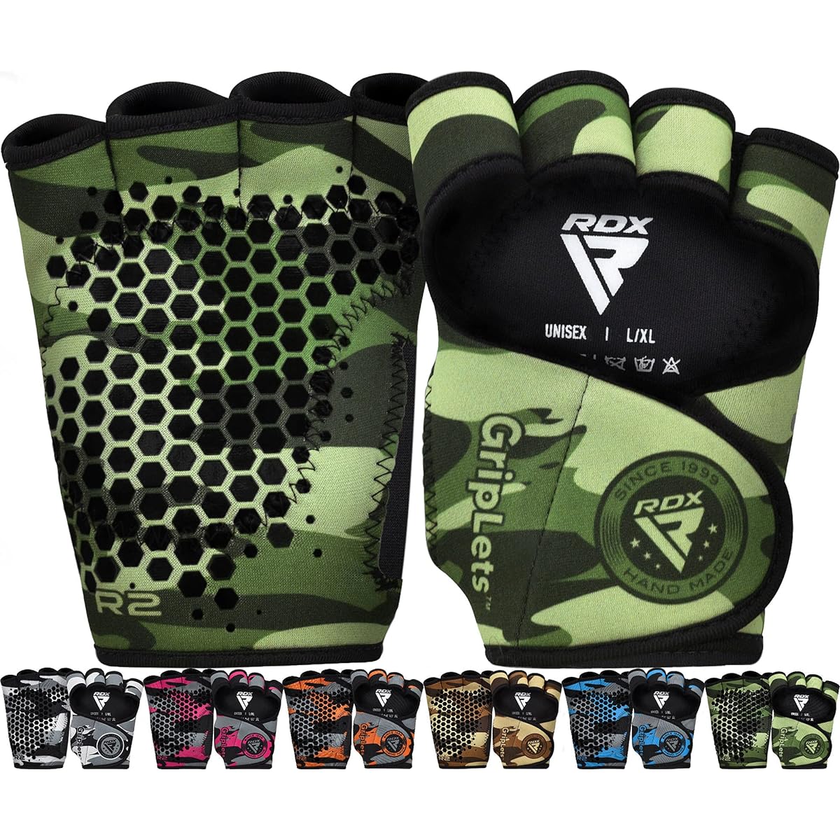 RDX Weightlifting Gloves Gym Fitness Workout Anti-Slip Ventilation Open Back Gripper Muscle Training HIIT Exercise Deadlift Men Women Cycling Rowing Climbing Hanging Pull Ups (Green, S/M)
