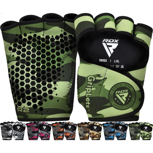 RDX Weightlifting Gloves Gym Fitness Workout Anti-Slip Ventilation Open Back Gripper Muscle Training HIIT Exercise Deadlift Men Women Cycling Rowing Climbing Hanging Pull Ups (Green, S/M)