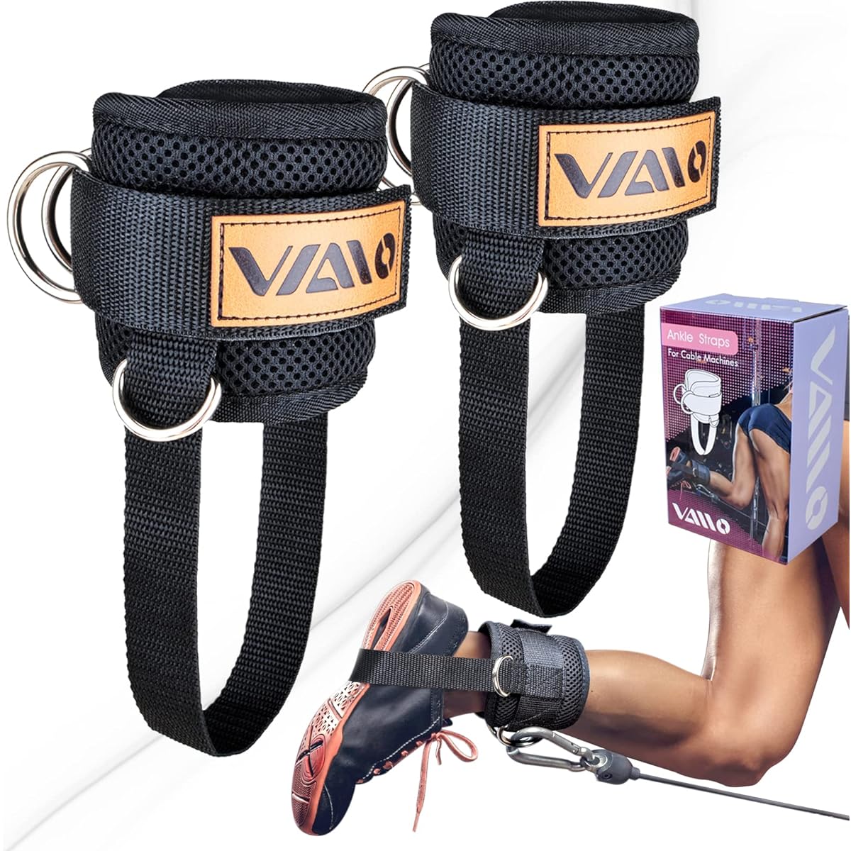 VAIIO Ankle Strap for Cable Machine Adjustable Comfort Fit Neoprene Double D-Ring Reinforcement - Premium Ankle Cuffs Improve Abs, Lift Buttocks, Strengthen Legs, Unisex