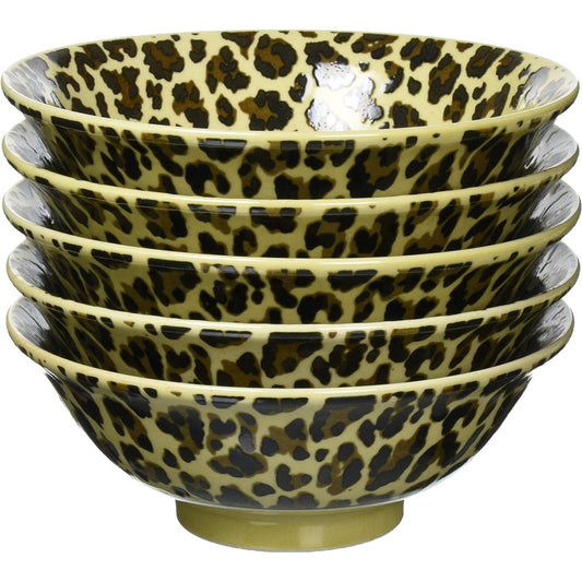 Set of 5 Chinese Bowls Leopard Print 6.5 Bowls [19.5 x 7.2cm] Chinese Tableware Ramen Restaurant Dim Sum Commercial Use Hotel
