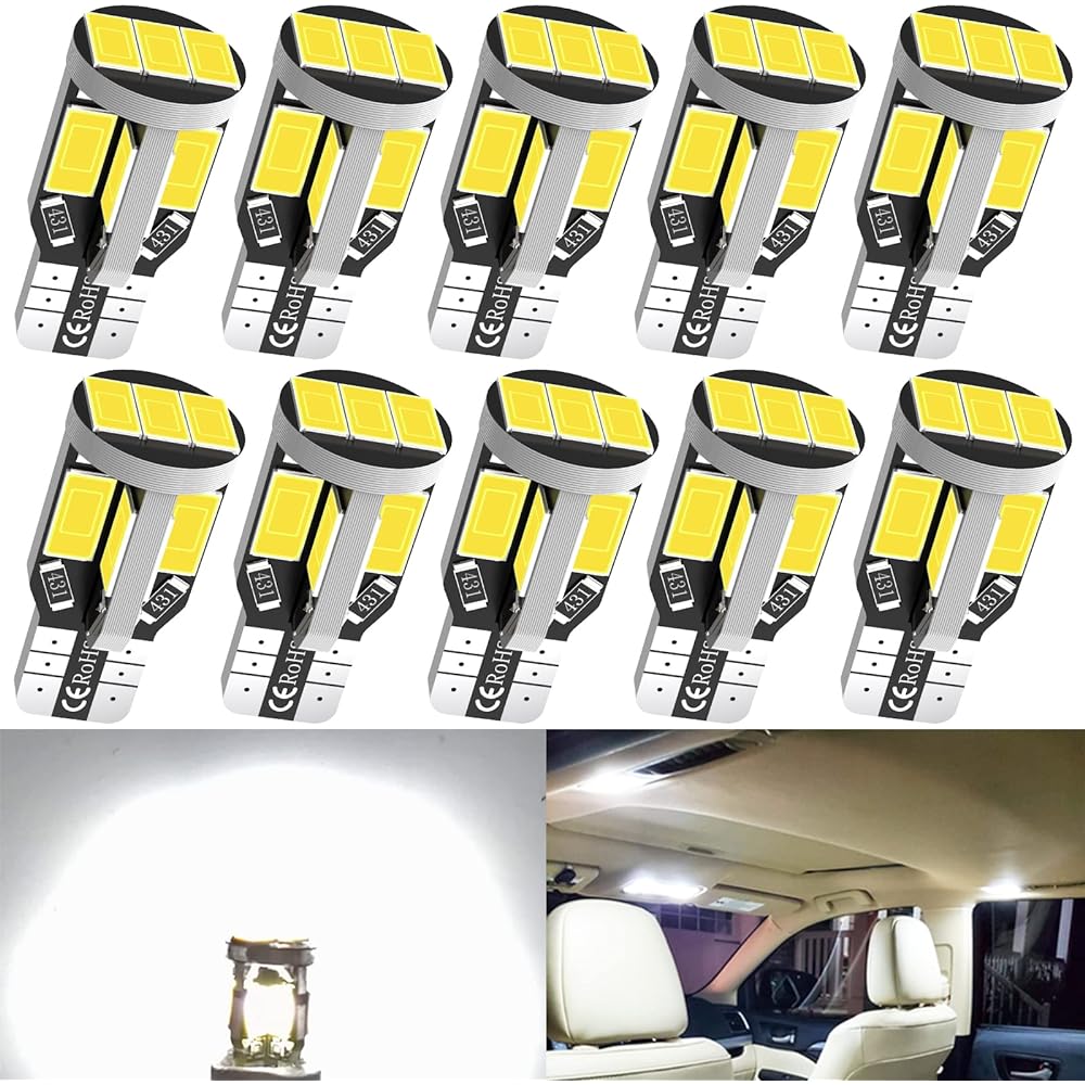 194 LED Car Light Bulb T10 168 2825 W5W LED Bulb Very Bright 12V 11SMD 5630 Chipset LED Bulb Car Truck Interior Dome Map Door Courtesy License Plate Light 6500K White (10pcs/Pack)