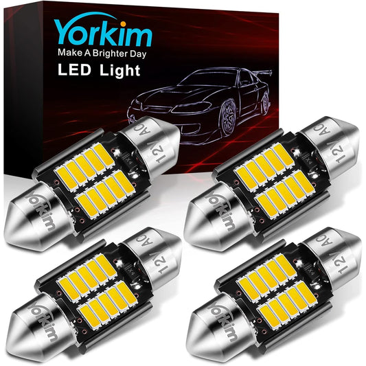 Yorkim Car Lamp High Brightness NO Polarity White 31 mm 4014 10SMD LED (Set of 4)