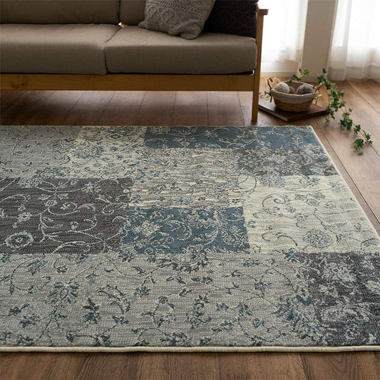 Sayang Sayan Calico Pattern Block Rug Carpet Karo 200x250 3 Tatami Blue Wilton Weave