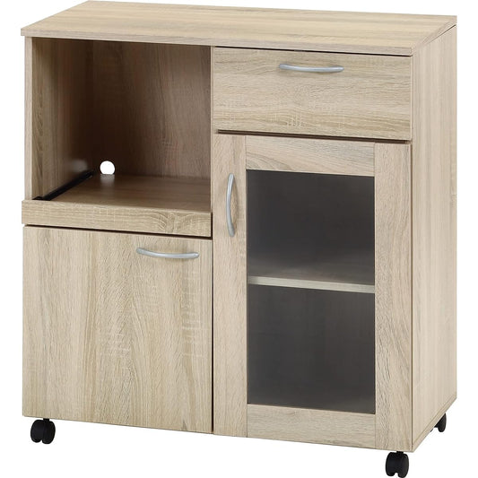 Fuji Boeki Kitchen Wagon Kitchen Storage Width 76.8 x Depth 39.8 x Height 84cm White Oak with Casters Assembly Product 70688