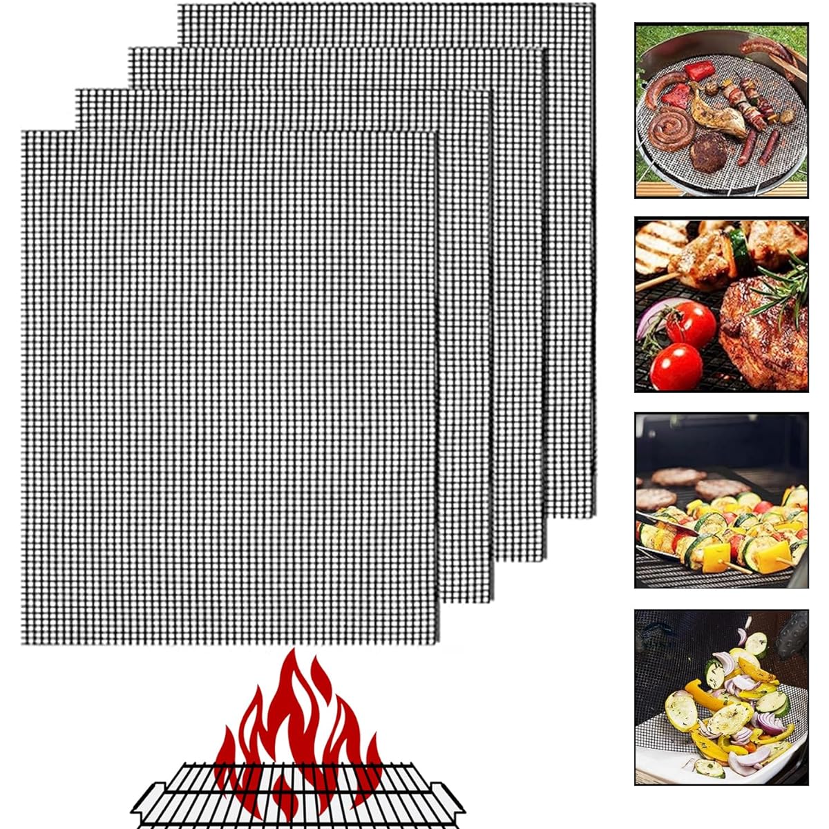 Grill Mesh Mat for Outdoor Grill , Reusable Nonstick BBQ Grill Mesh Mat with Extreme Heat Resistance for Long Use Easy Cleaning Grill Mat 40* for All Grills 50cm (set of 4) (brown)