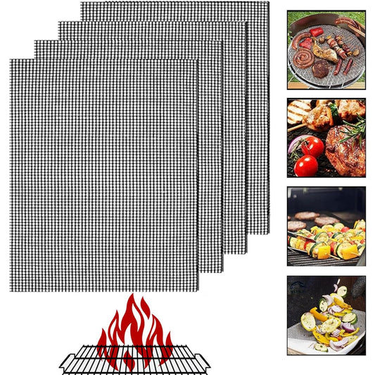 Grill Mesh Mat for Outdoor Grill , Reusable Nonstick BBQ Grill Mesh Mat with Extreme Heat Resistance for Long Use Easy Cleaning Grill Mat 40* for All Grills 50cm (set of 4) (brown)