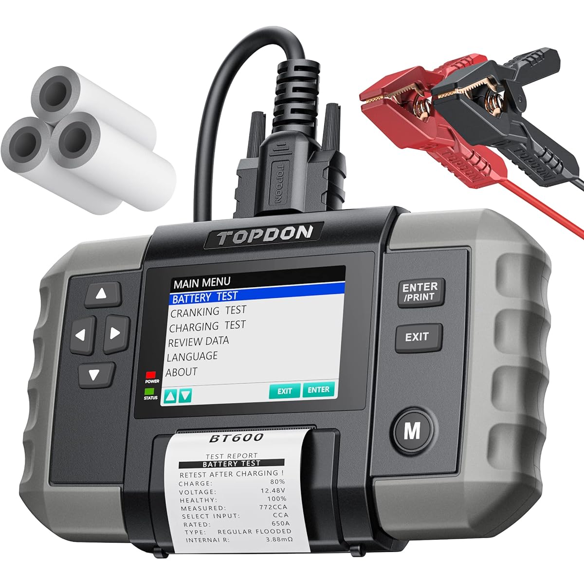 TOPDON Battery Checker BT600 Battery Tester, 12V/24V, Japanese, 100-2000 CCA, Compatible with Cars, Trucks, EV Cars, HV Cars, Idling Stop Cars, Battery Health Checkup, Lifetime Diagnosis, Japanese