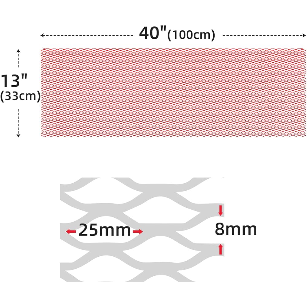 AGGAUTO Universal 40 -inch x13 inch car grill mesh -aluminum alloy grilled insert bumper 8x25mm seagull holes 1 100x33cm Red 1 sheet